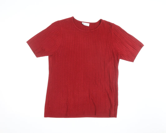 BHS Women’s Red Cable Knit Short Sleeve Pullover Jumper Size 18