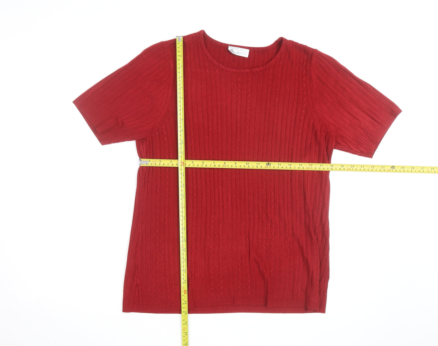 BHS Women’s Red Cable Knit Short Sleeve Pullover Jumper Size 18