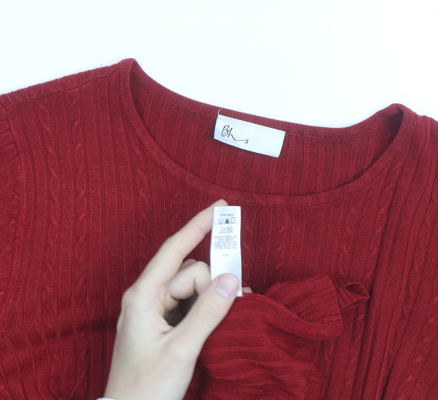 BHS Women’s Red Cable Knit Short Sleeve Pullover Jumper Size 18