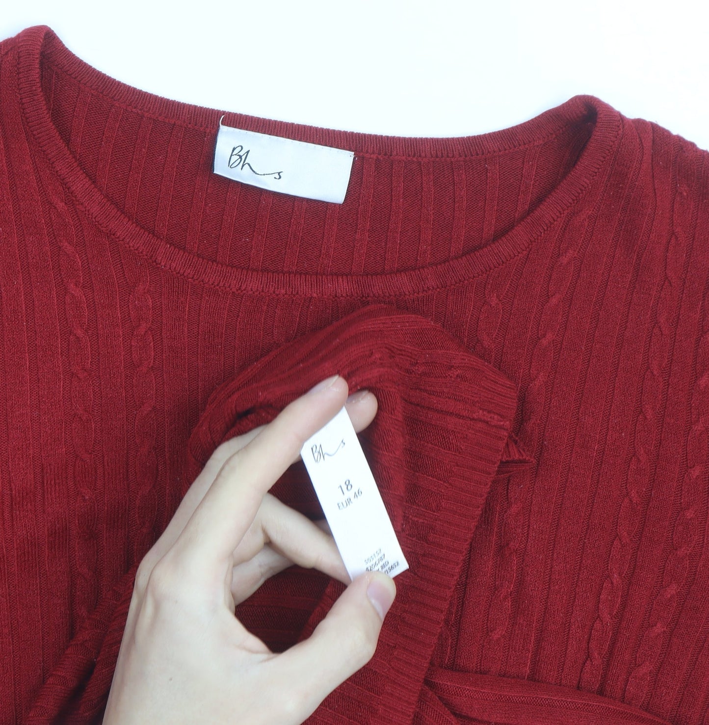 BHS Women’s Red Cable Knit Short Sleeve Pullover Jumper Size 18