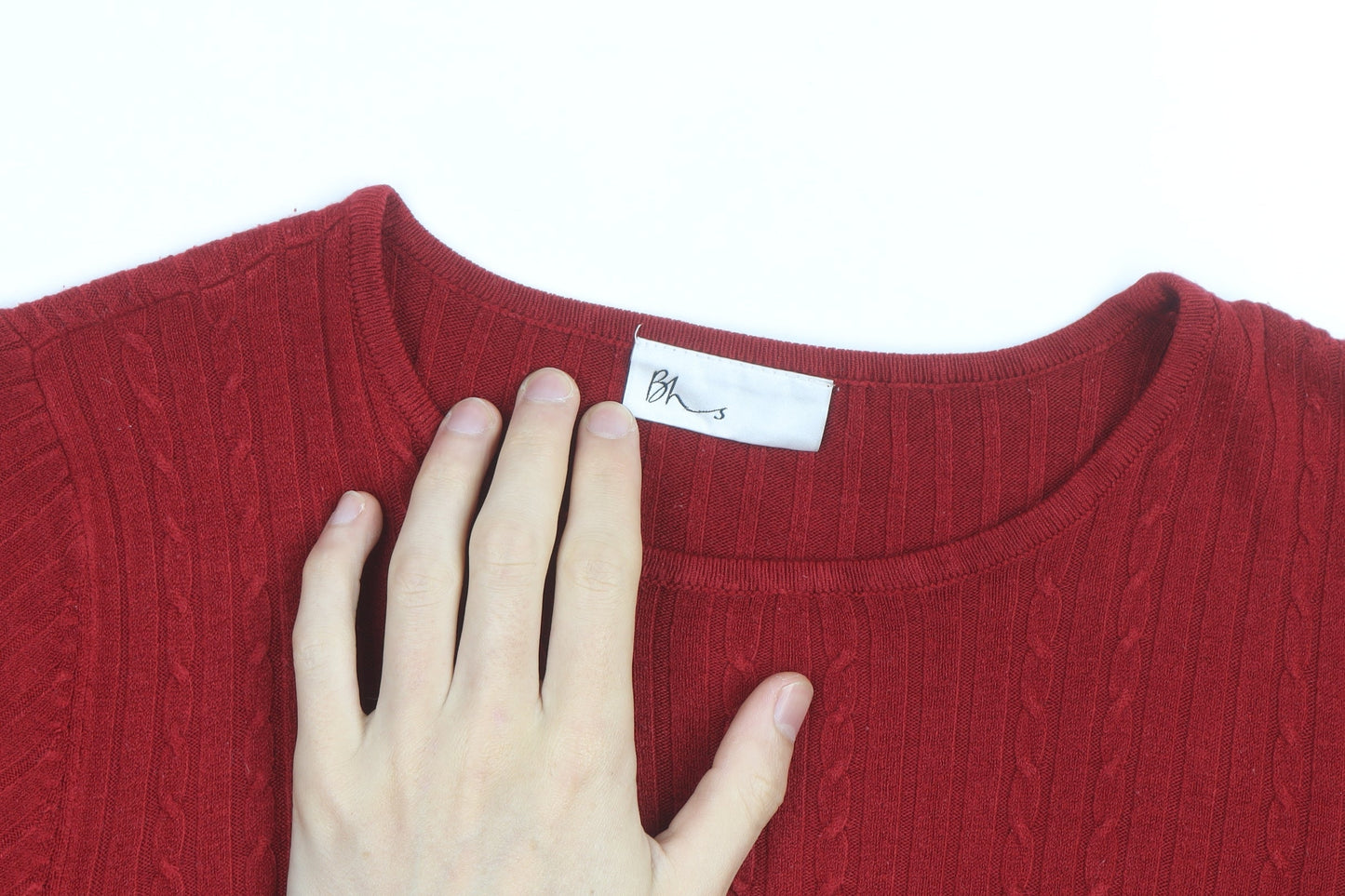BHS Women’s Red Cable Knit Short Sleeve Pullover Jumper Size 18