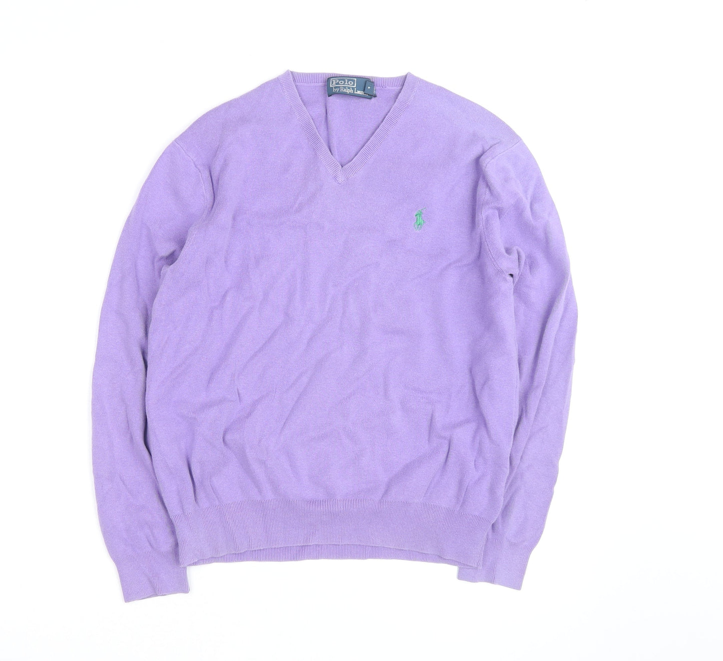 Polo Ralph Lauren Men's Purple Cotton V-Neck Jumper M