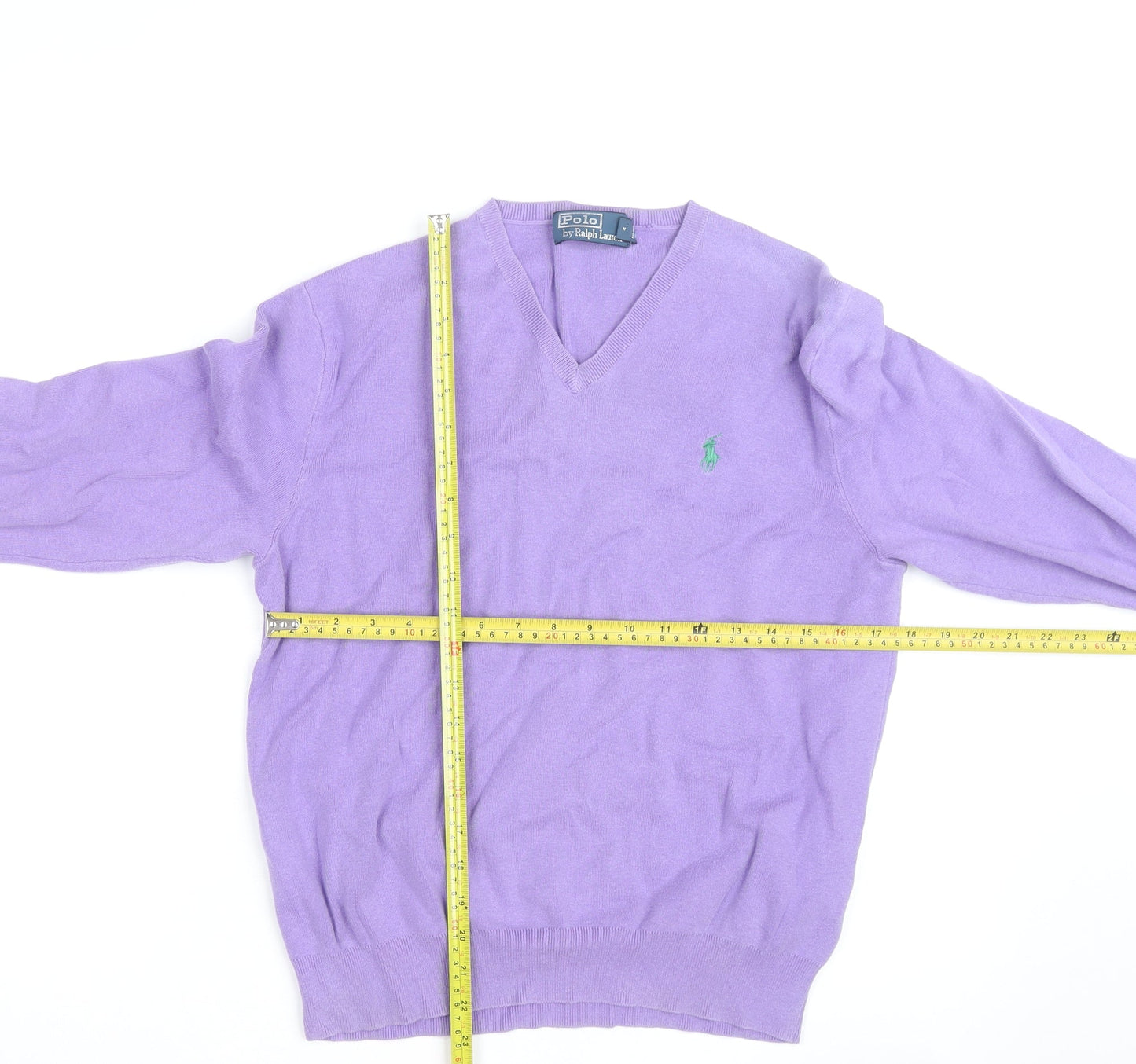 Polo Ralph Lauren Men's Purple Cotton V-Neck Jumper M