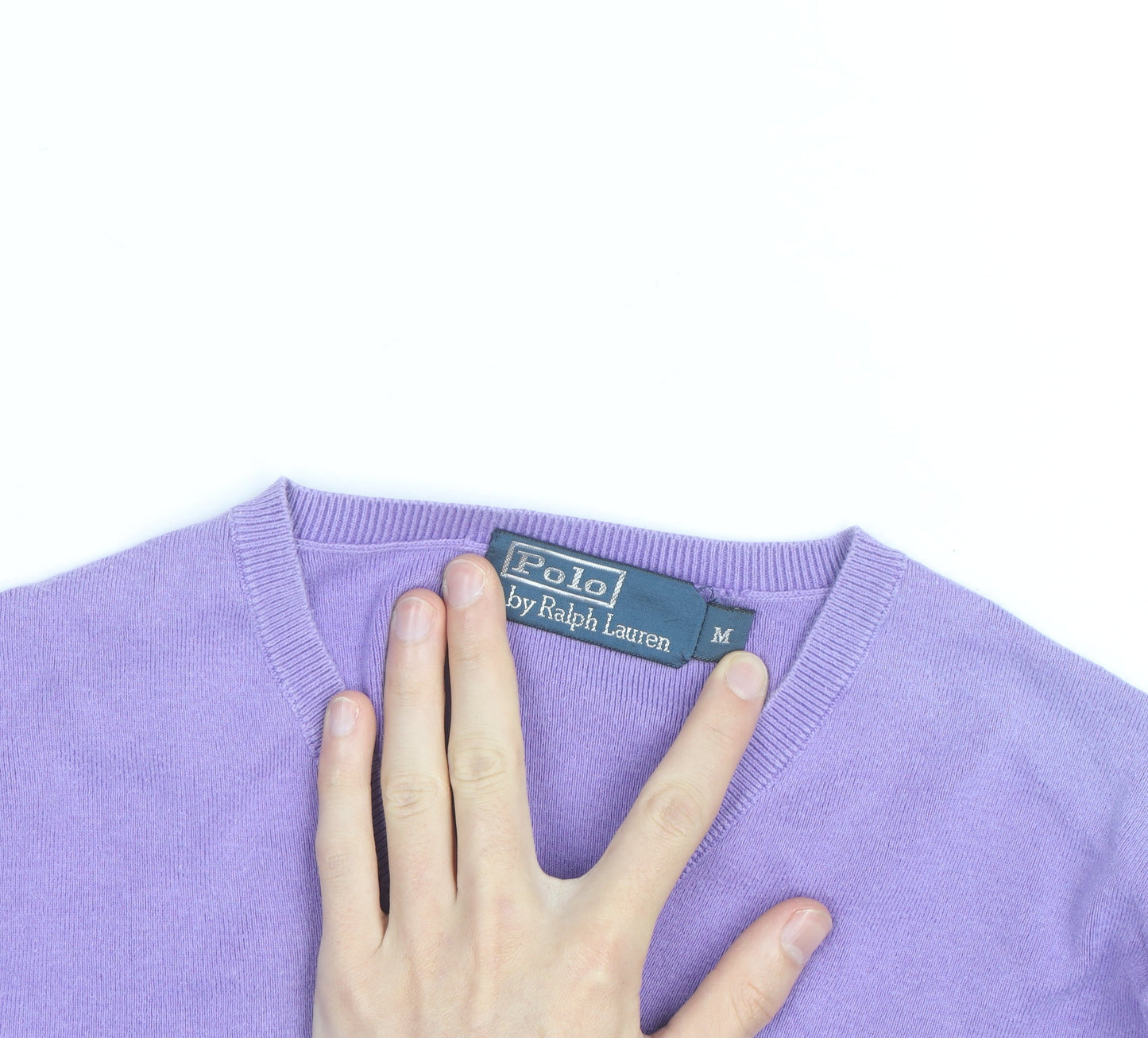 Polo Ralph Lauren Men's Purple Cotton V-Neck Jumper M