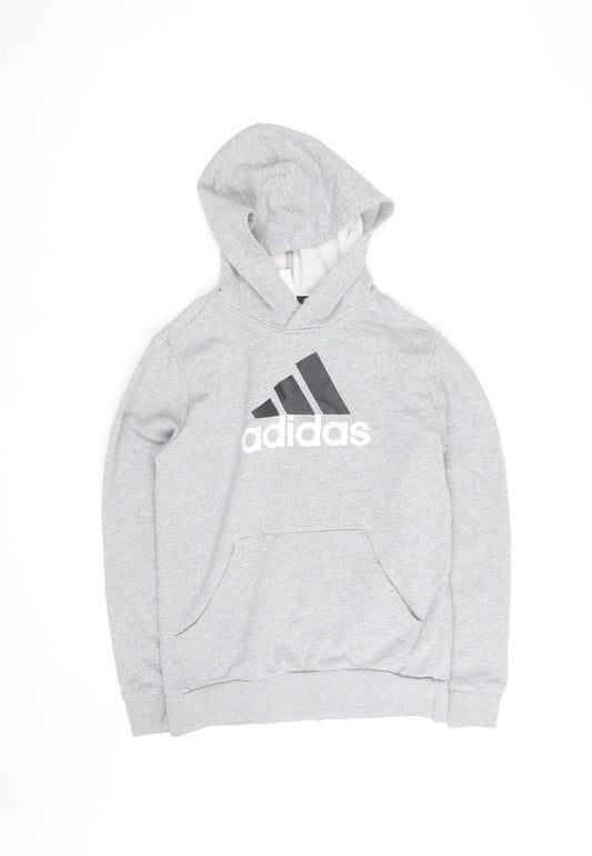 Adidas Boys Grey Pullover Hoodie Long Sleeve Casual Sweatshirt Size 11-12 Years