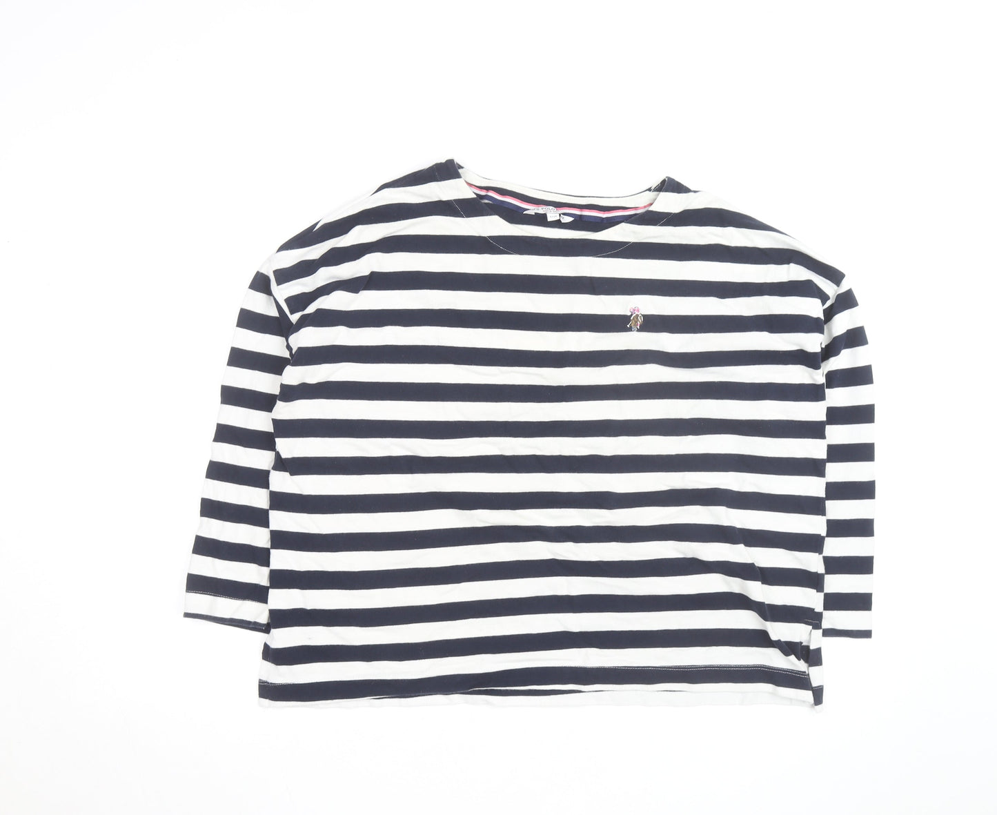 U.S. Polo Assn. Womens Blue White Striped 3/4 Sleeve Cotton T-Shirt Size 14