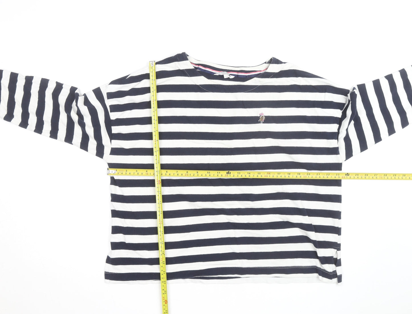 U.S. Polo Assn. Womens Blue White Striped 3/4 Sleeve Cotton T-Shirt Size 14