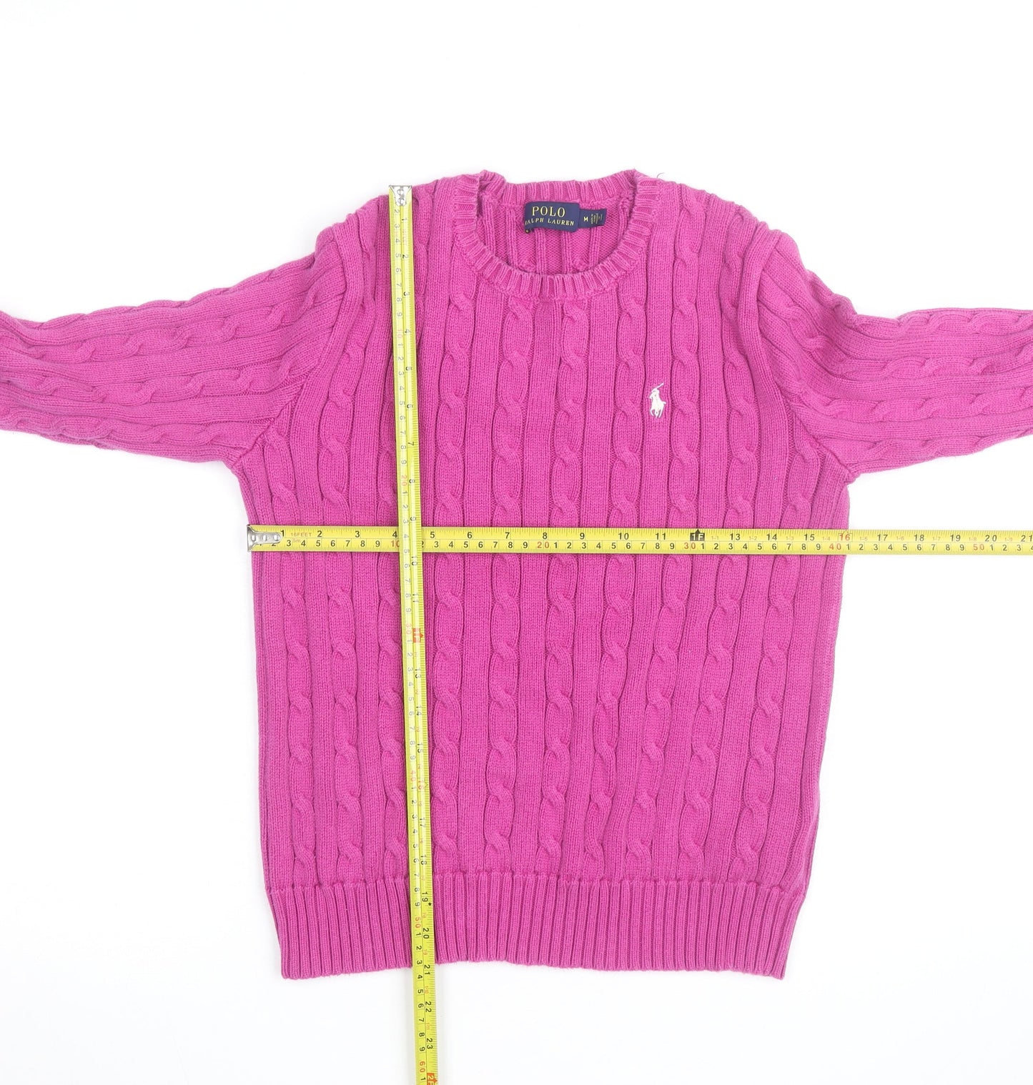 Ralph Lauren Women's Pink Cable-Knit Cotton Jumper Size M