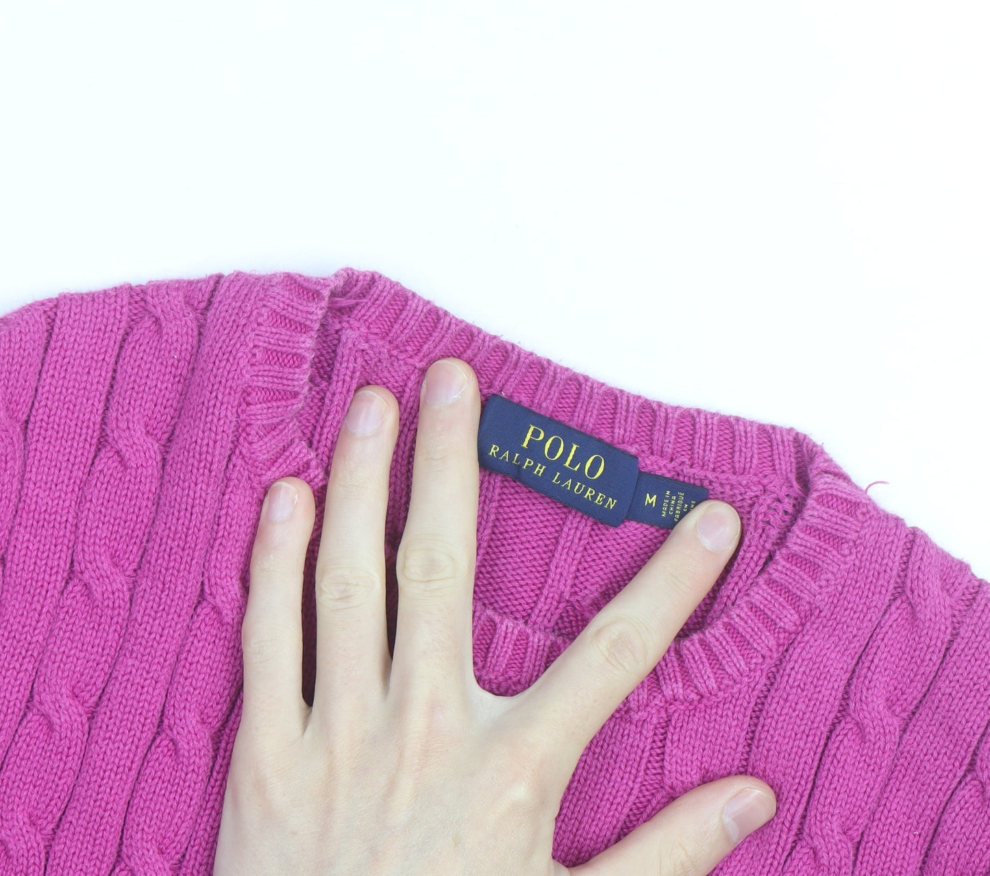 Ralph Lauren Women's Pink Cable-Knit Cotton Jumper Size M