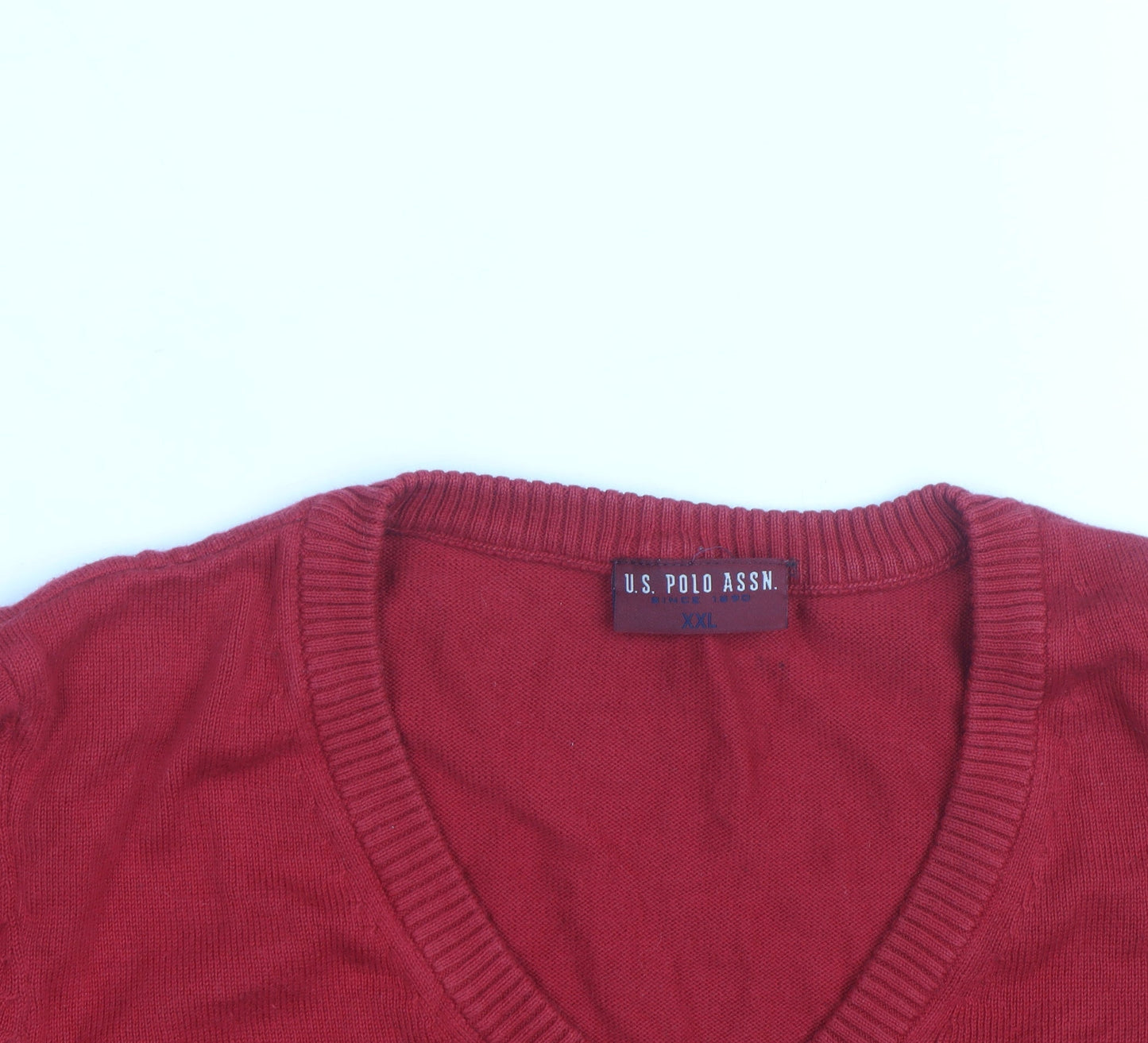 U.S. Polo Assn. Men's Red Cotton V-Neck Jumper 2XL