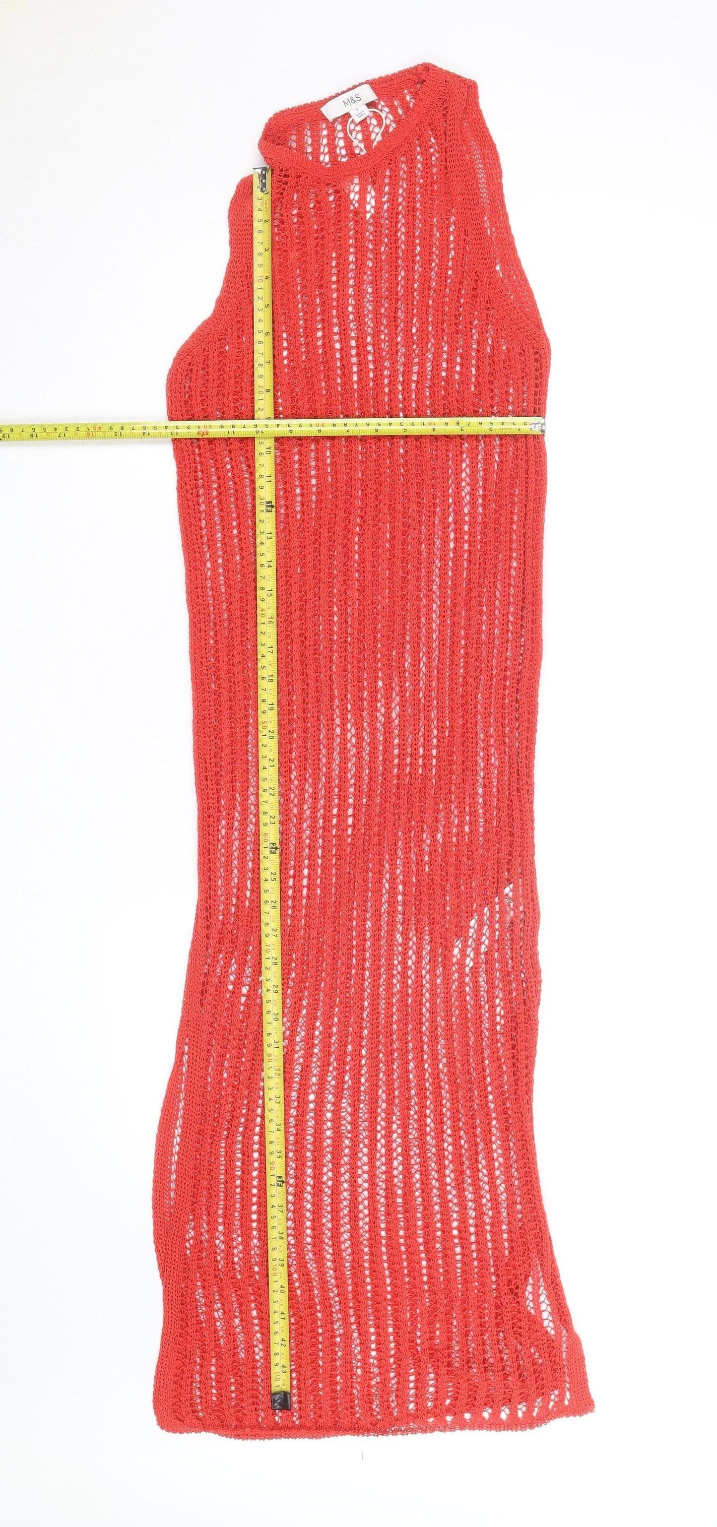 Marks and Spencer Women's Red Knit Midi Slip Dress Small Summer Beachwear