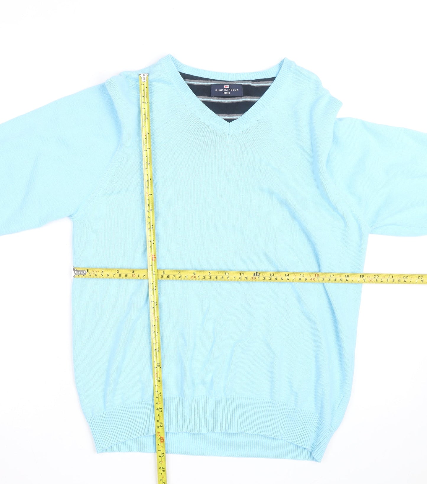 Marks and Spencer Blue Harbour Men's Blue V-Neck Cotton Jumper M