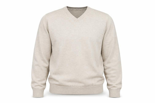 Marks & Spencer Men's Beige Cotton V-Neck Jumper Size M