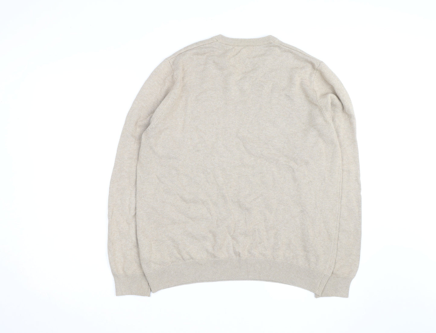 Marks and Spencer Men's Beige Cotton V-Neck Jumper Size M