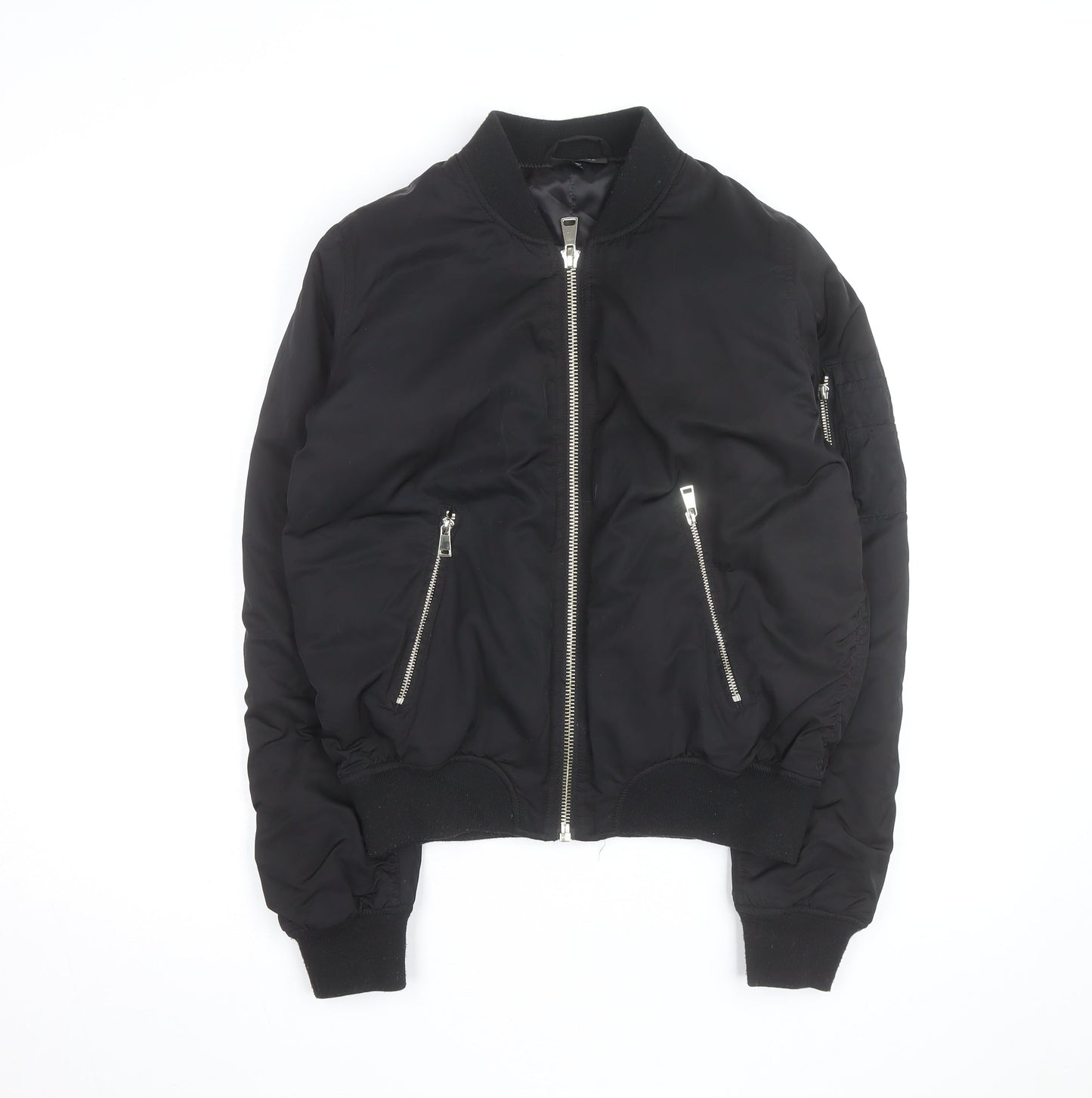 Topshop Women's Black Bomber Jacket UK 10 Zip Lined Casual