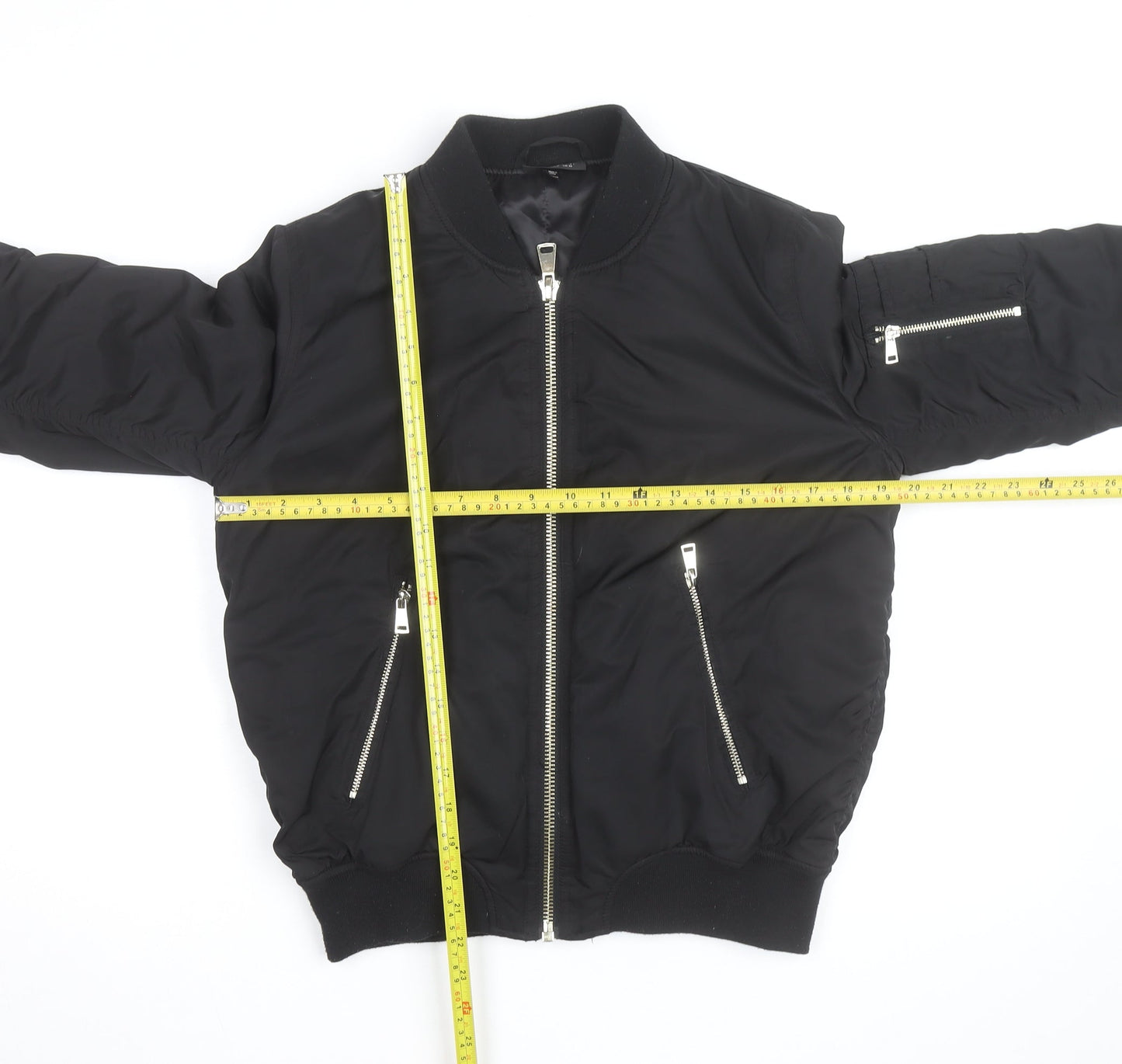 Topshop Women's Black Bomber Jacket UK 10 Zip Lined Casual