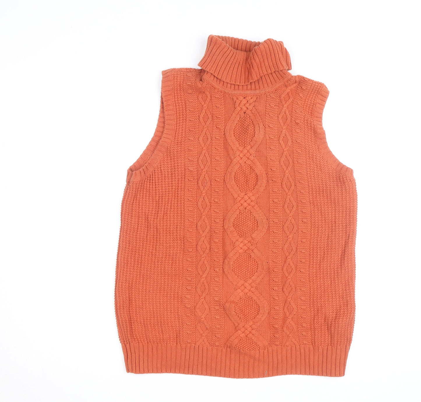 Jeanne Pierre Men's Orange Cable-Knit Sleeveless Roll Neck Jumper L