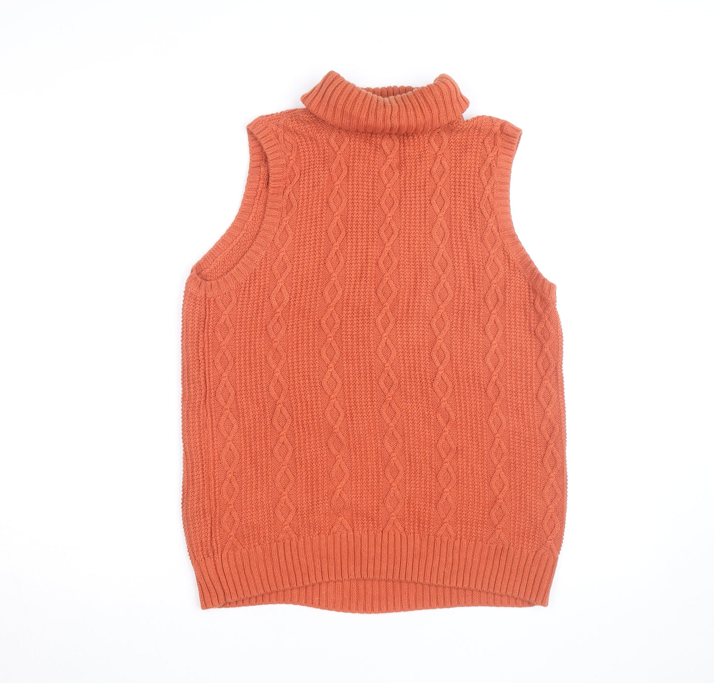 Jeanne Pierre Men's Orange Cable-Knit Sleeveless Roll Neck Jumper L