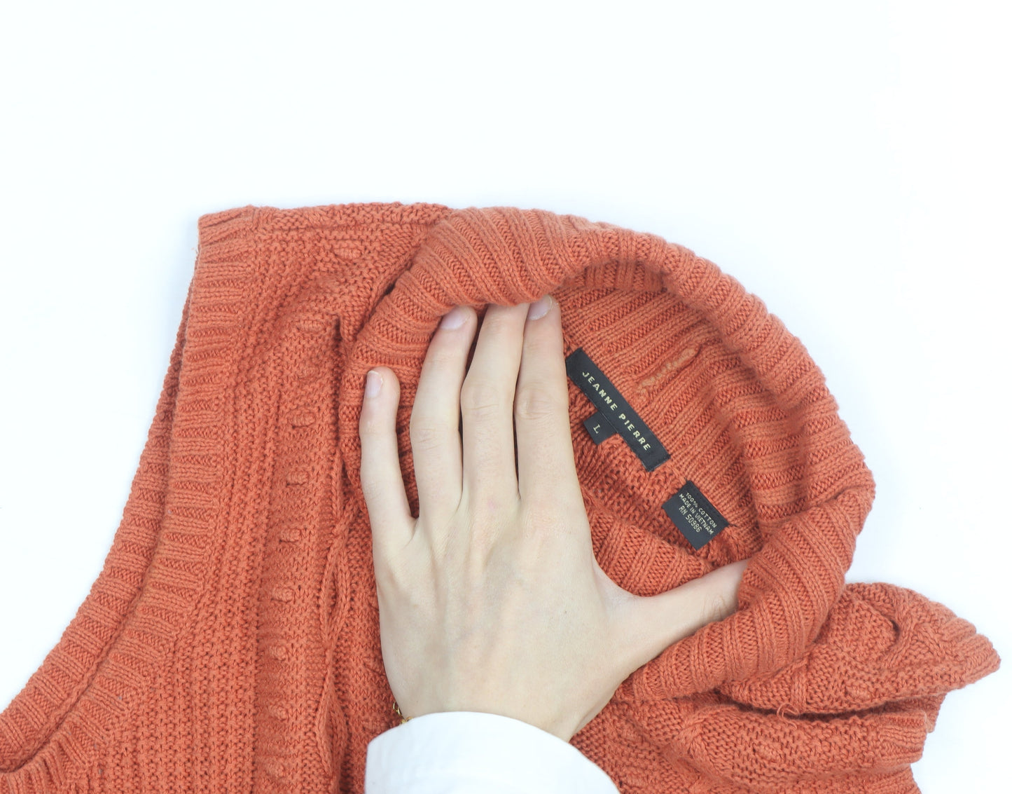 Jeanne Pierre Men's Orange Cable-Knit Sleeveless Roll Neck Jumper L