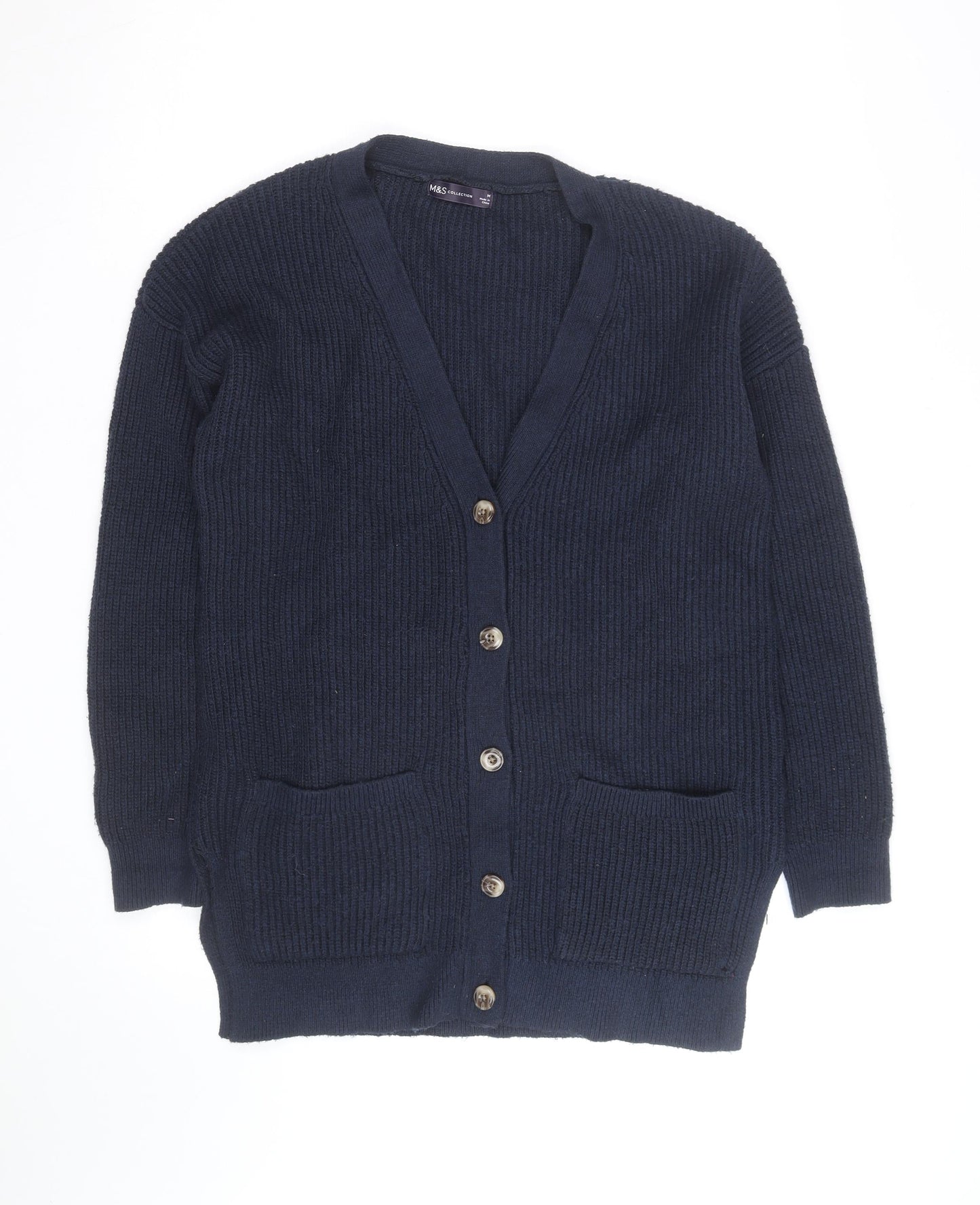 Marks and Spencer Men's Blue Wool Blend Cardigan Medium