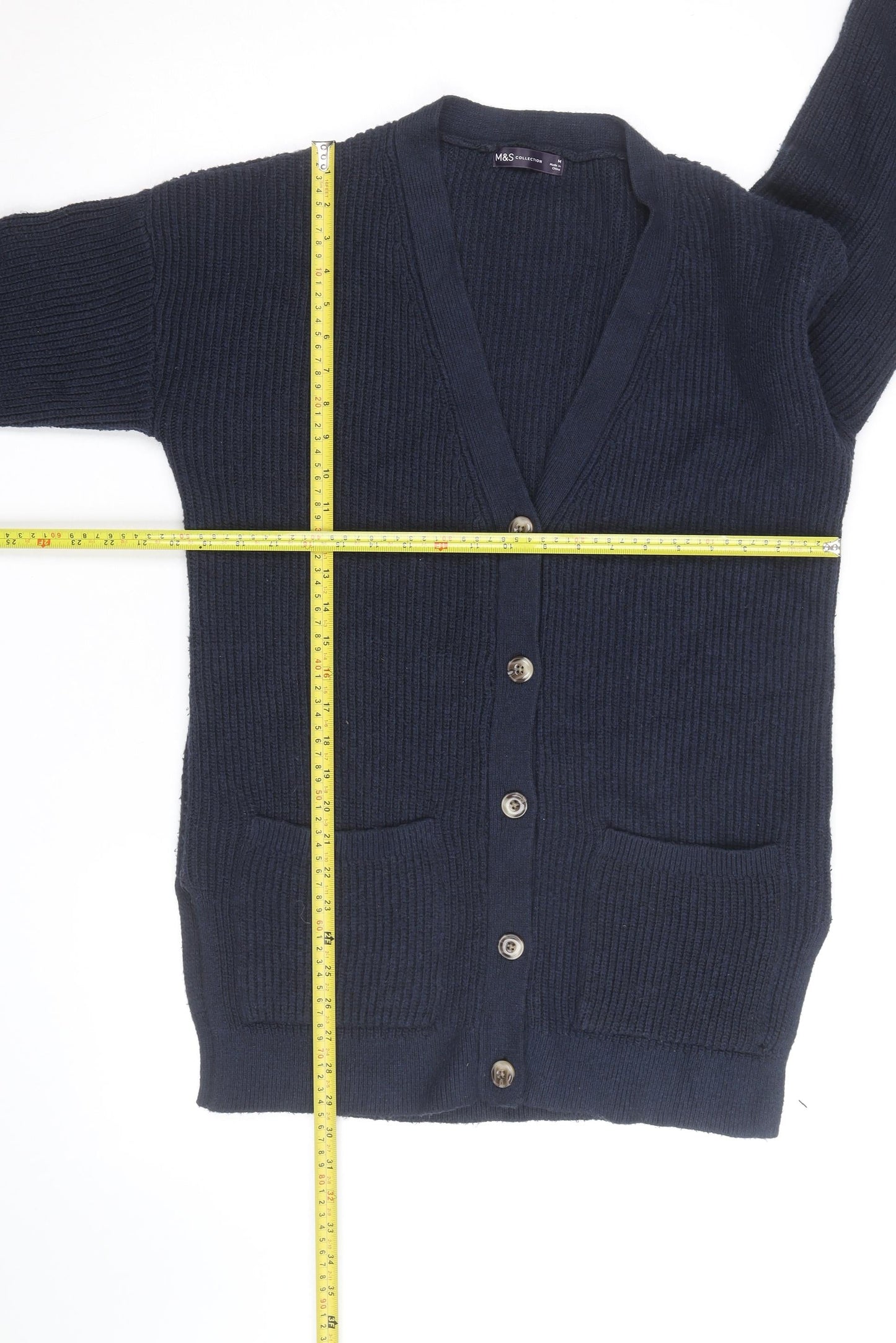 Marks and Spencer Men's Blue Wool Blend Cardigan Medium
