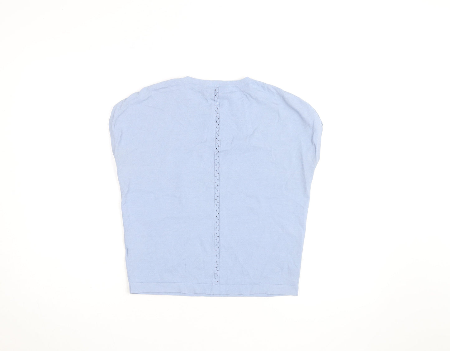 Oliver Bonas Women's Blue Knit Cotton Blend Short Sleeve Blouse UK 8
