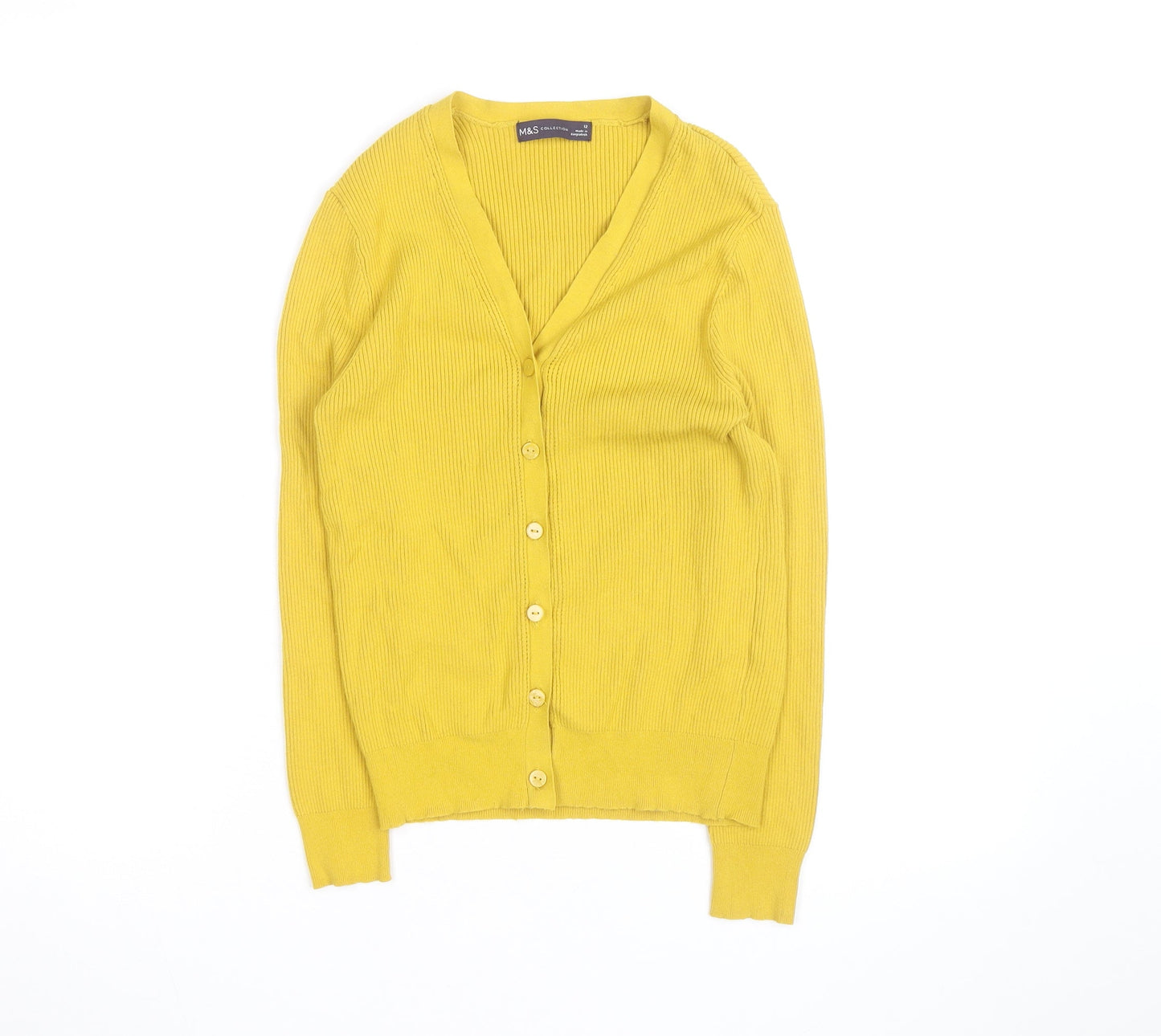 Marks and Spencer Women’s Yellow V-Neck Button Cardigan Size 14