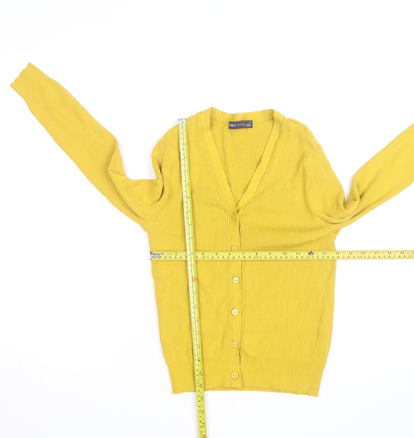 Marks and Spencer Women’s Yellow V-Neck Button Cardigan Size 14