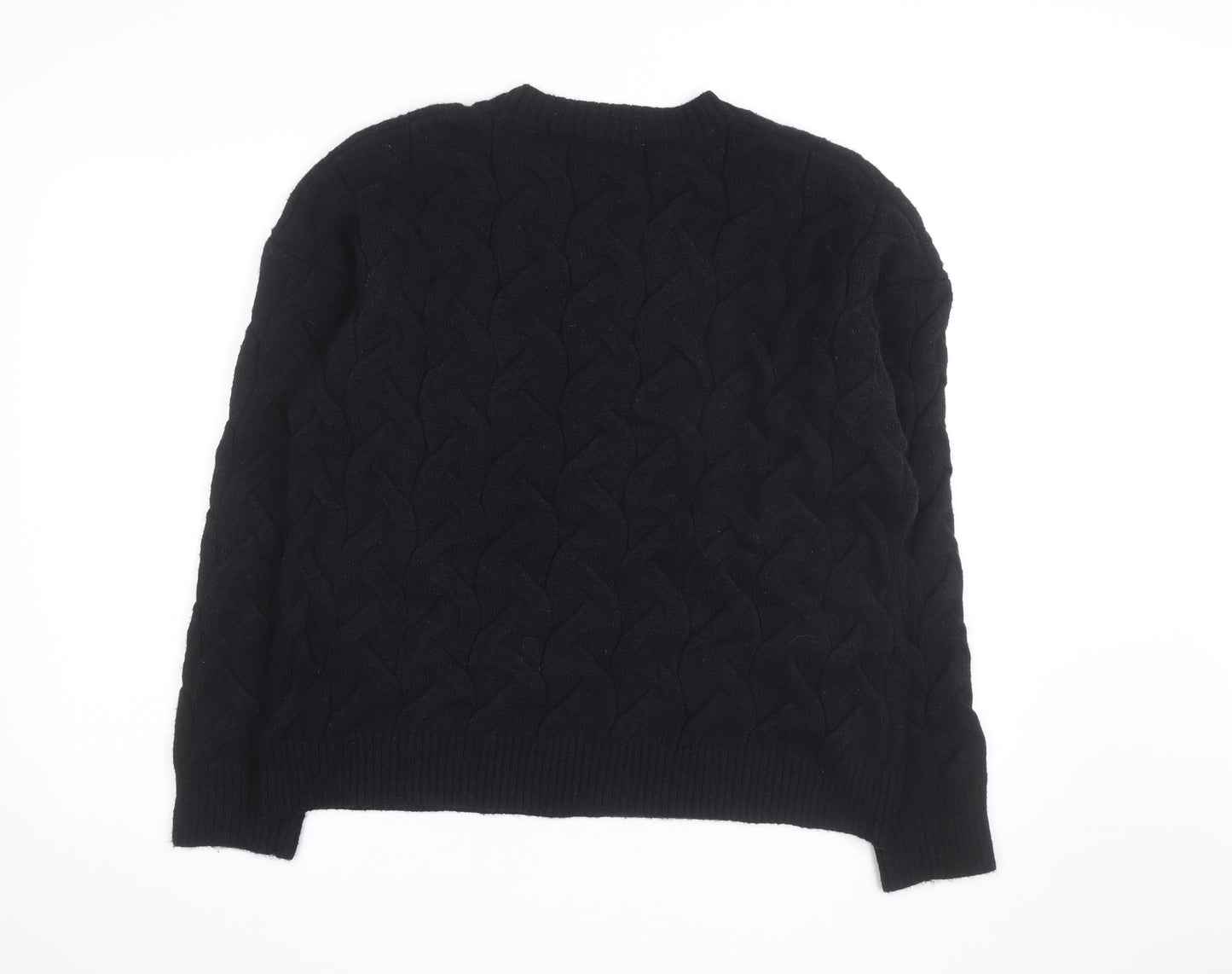 APEA Men's Black Cable-Knit Crew Neck Jumper Size M