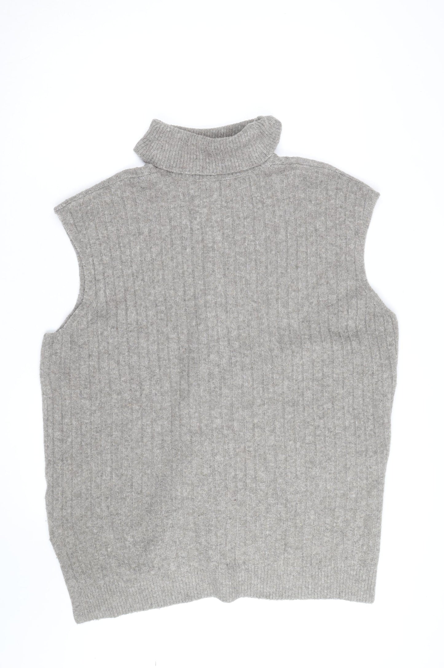 F&F Womens Grey Roll Neck Cable-Knit Wool Blend Sleeveless Jumper XL