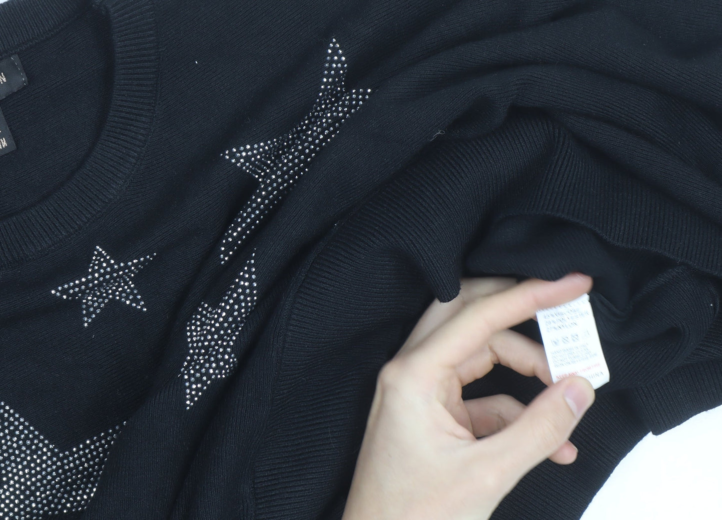 QED London Womens Black L Jumper Star Embellished Batwing Knit Top