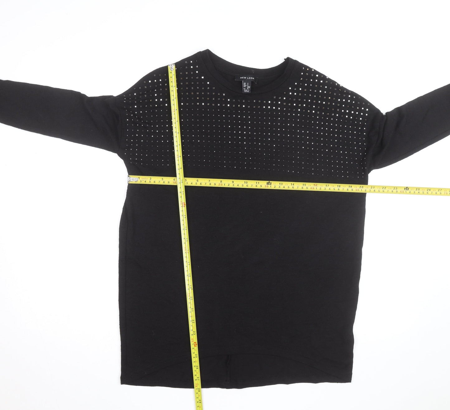 New Look Men’s Black Studded Crew Neck Long Sleeve Jumper Size S