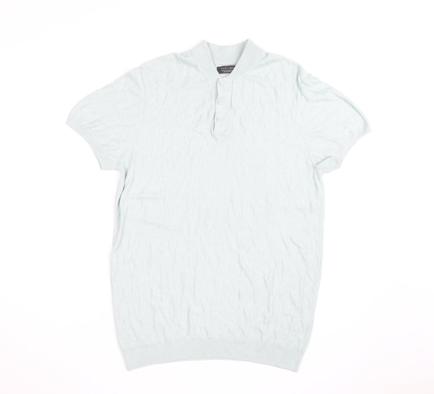 Zara Man Mint Green Short Sleeve Knit Collared Shirt Medium