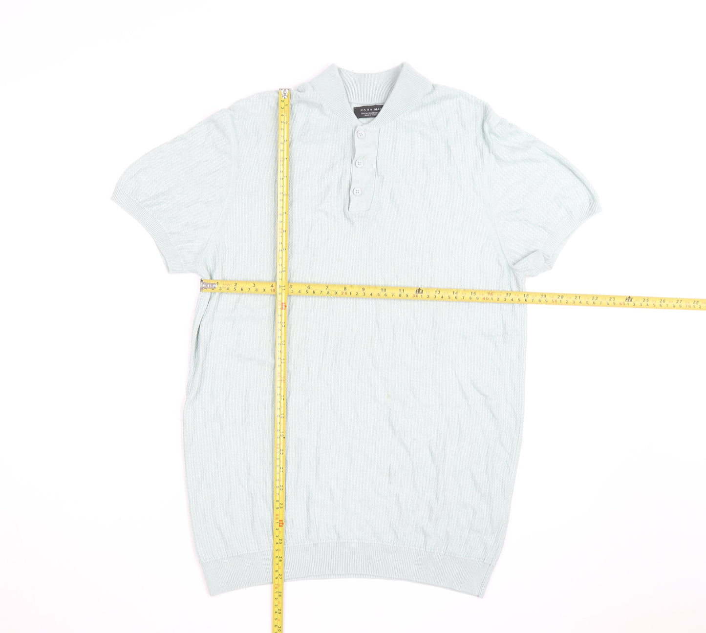 Zara Man Mint Green Short Sleeve Knit Collared Shirt Medium