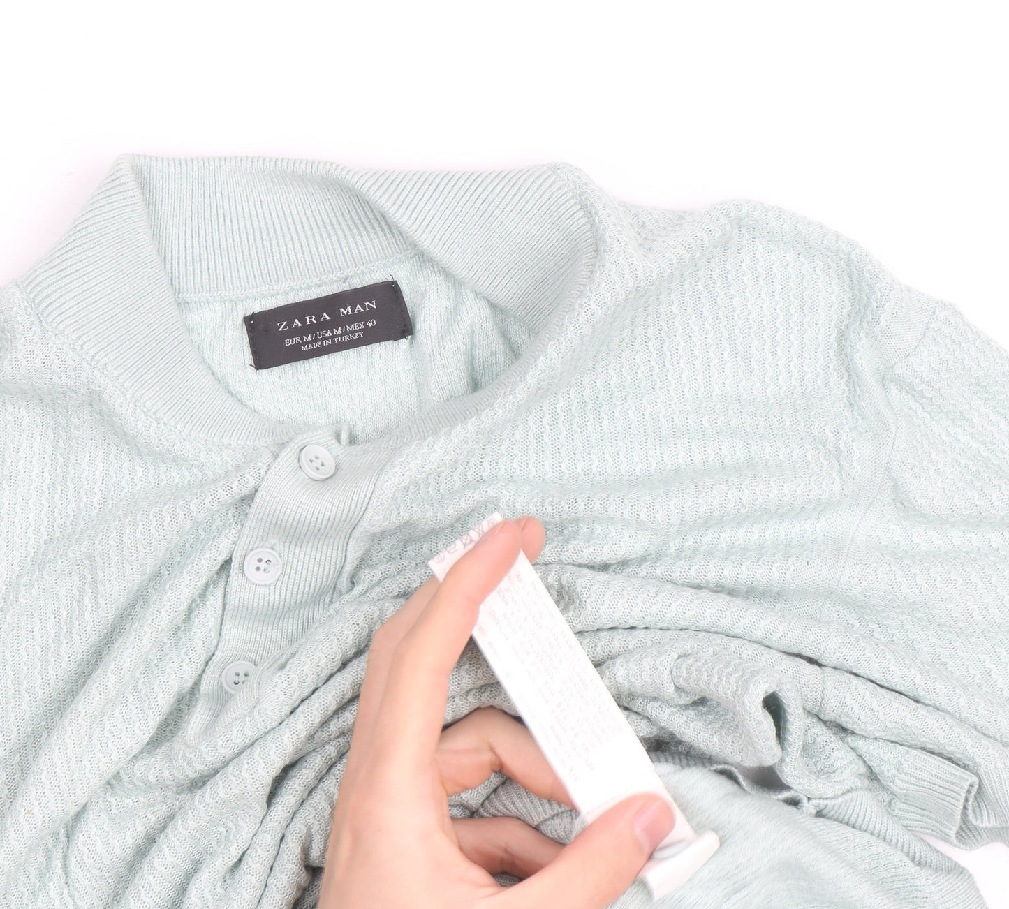 Zara Man Mint Green Short Sleeve Knit Collared Shirt Medium