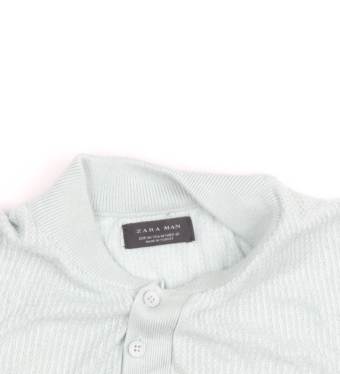 Zara Man Mint Green Short Sleeve Knit Collared Shirt Medium