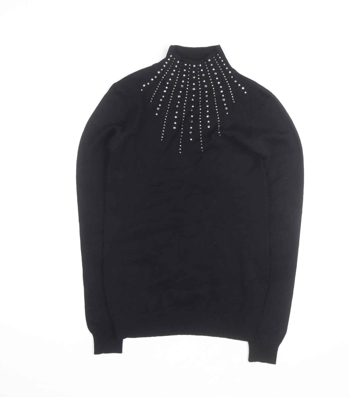 Apricot Womens Black Embellished Mock Neck Jumper UK 8