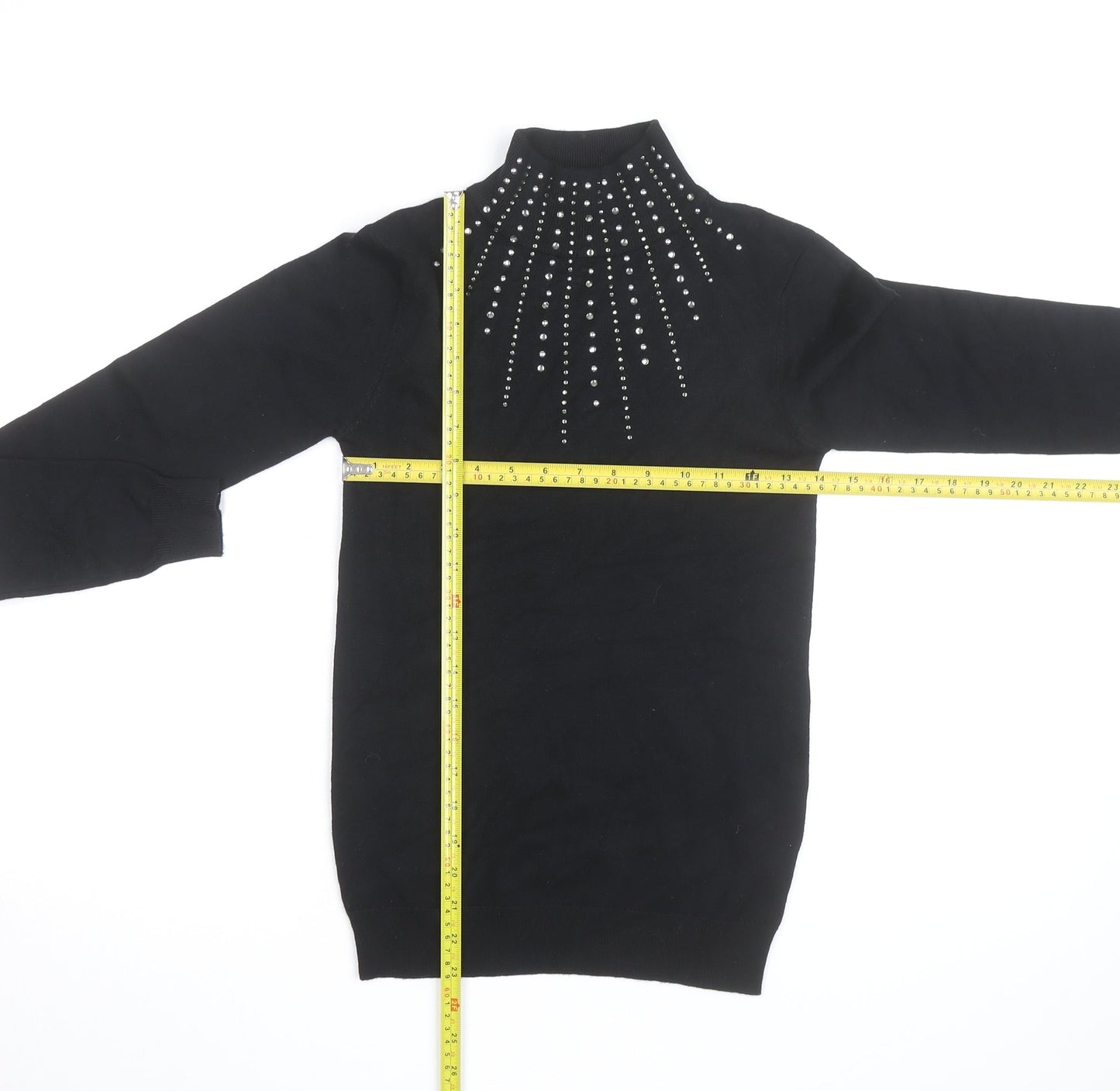 Apricot Womens Black Embellished Mock Neck Jumper UK 8