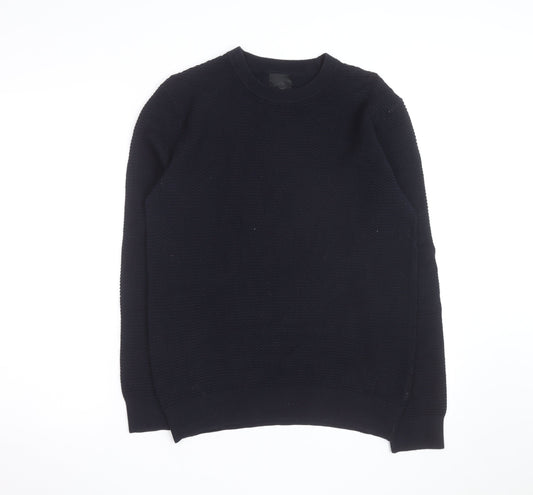 H&M Men's Black Waffle Knit Cotton Blend Crew Neck Jumper Size S