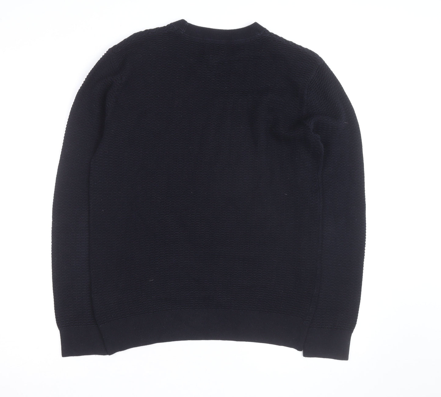 H&M Men's Black Waffle Knit Cotton Blend Crew Neck Jumper Size S