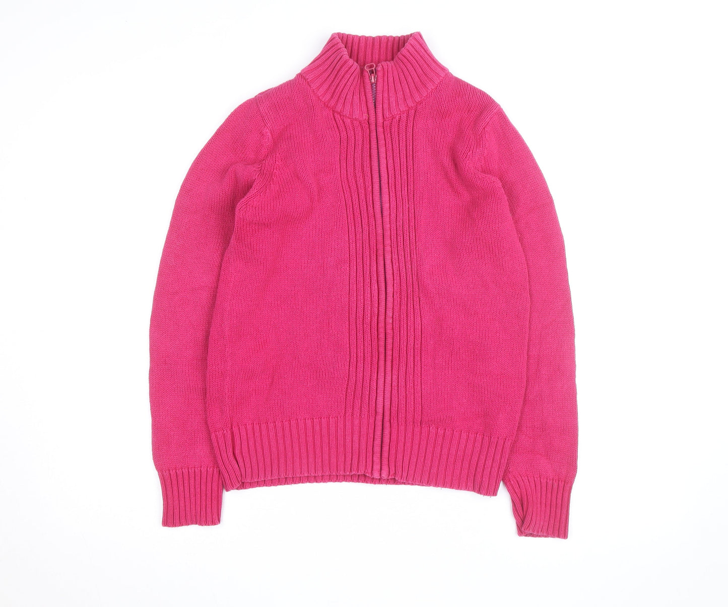 WM Women's Pink Cotton Full Zip High Neck Jumper Size S 10-12