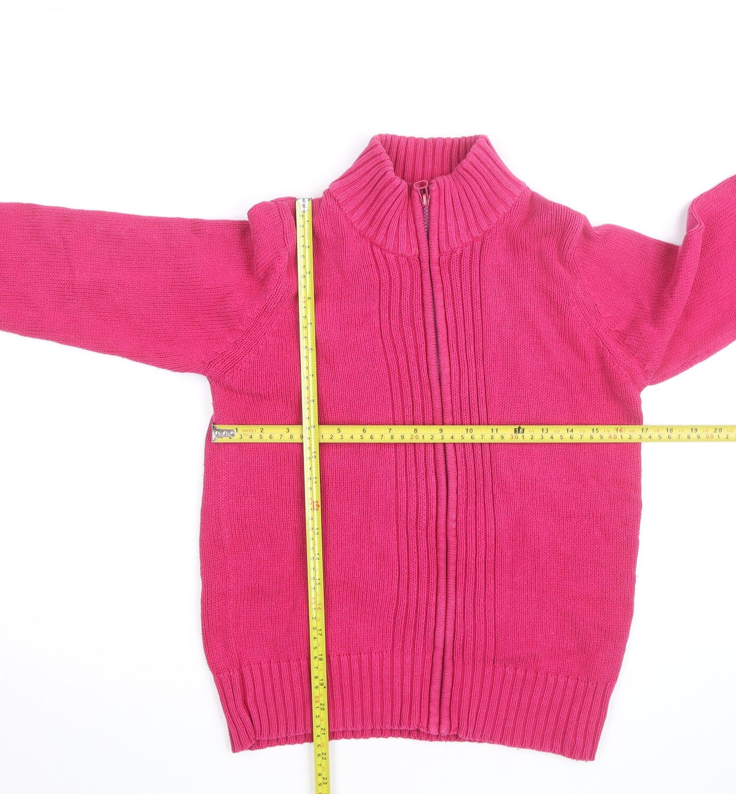 WM Women's Pink Cotton Full Zip High Neck Jumper Size S 10-12