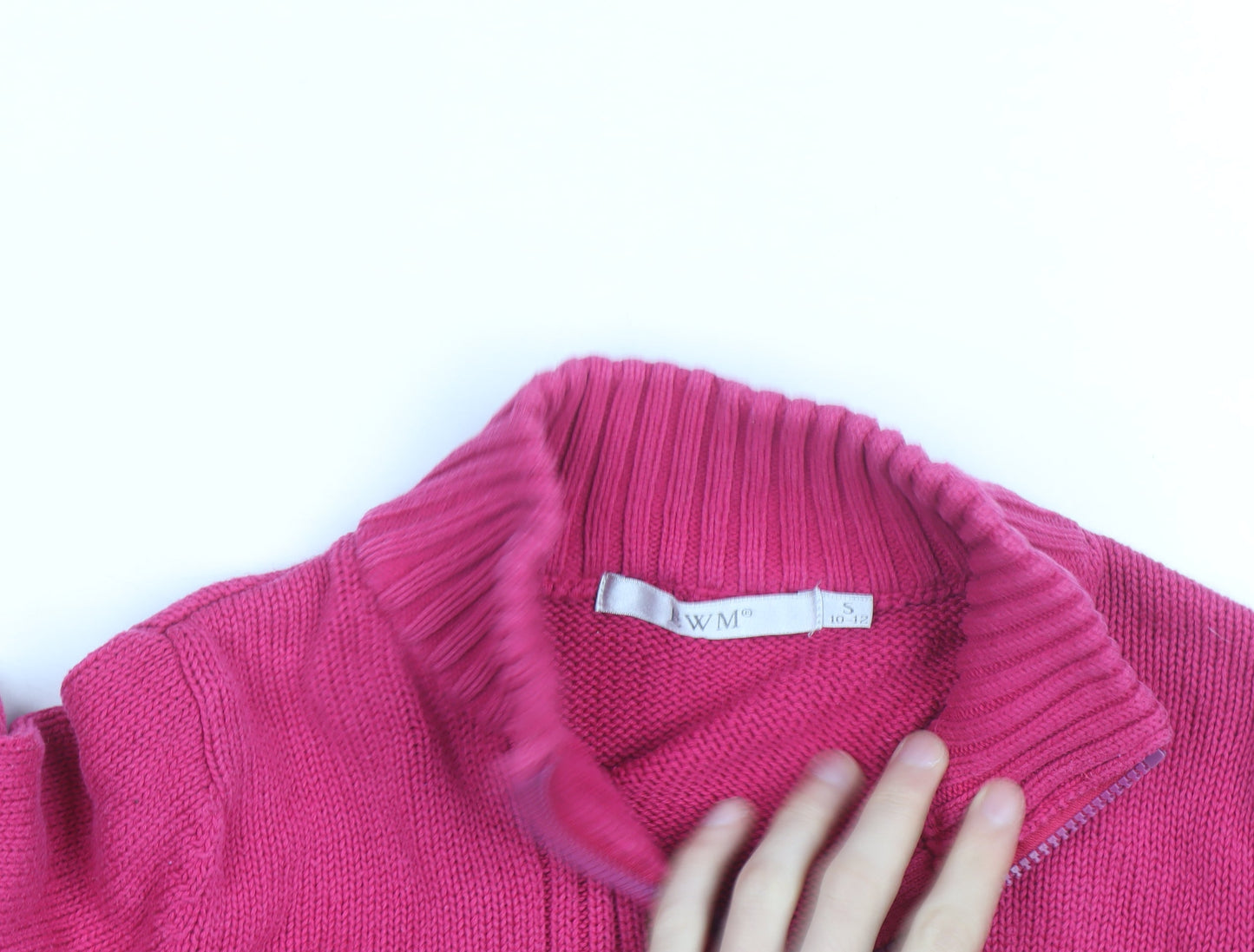 WM Women's Pink Cotton Full Zip High Neck Jumper Size S 10-12