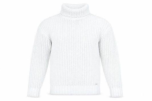 Hollister Men’s White Chunky Roll Neck Cotton Jumper XS