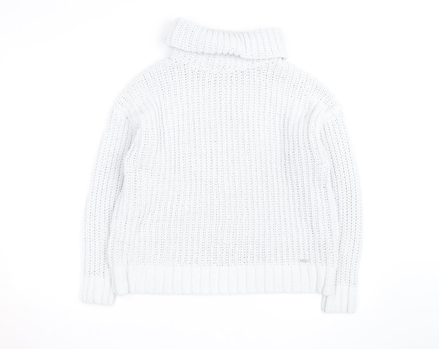 Hollister Men’s White Chunky Roll Neck Cotton Jumper XS