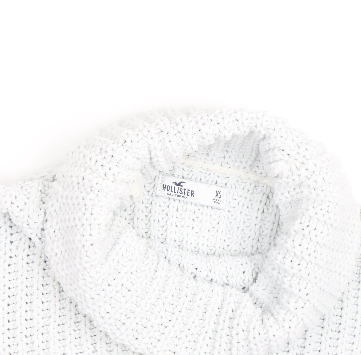 Hollister Men’s White Chunky Roll Neck Cotton Jumper XS