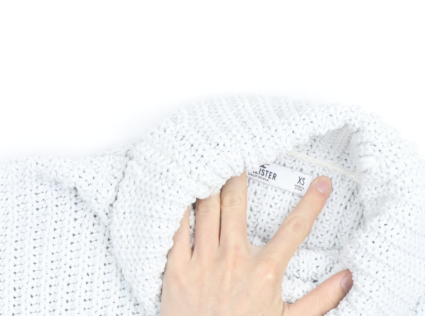 Hollister Men’s White Chunky Roll Neck Cotton Jumper XS