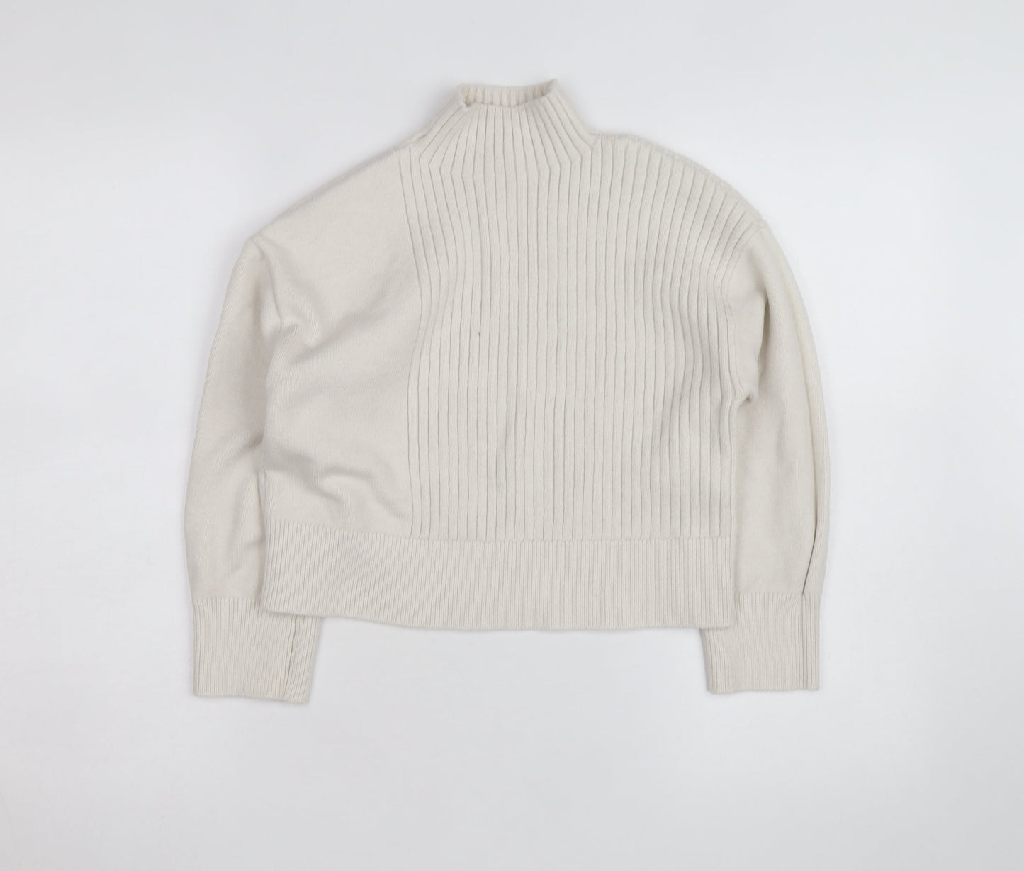 River Island Women Ivory High Neck Ribbed Knit Jumper Size S