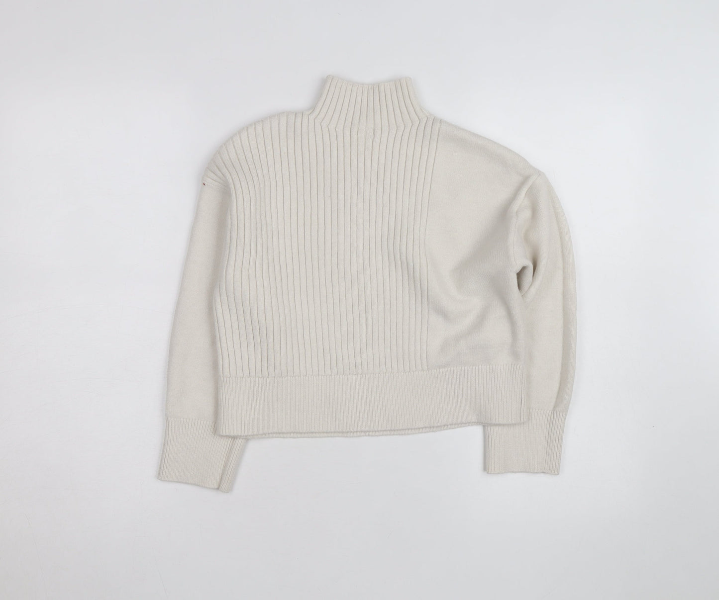 River Island Women Ivory High Neck Ribbed Knit Jumper Size S