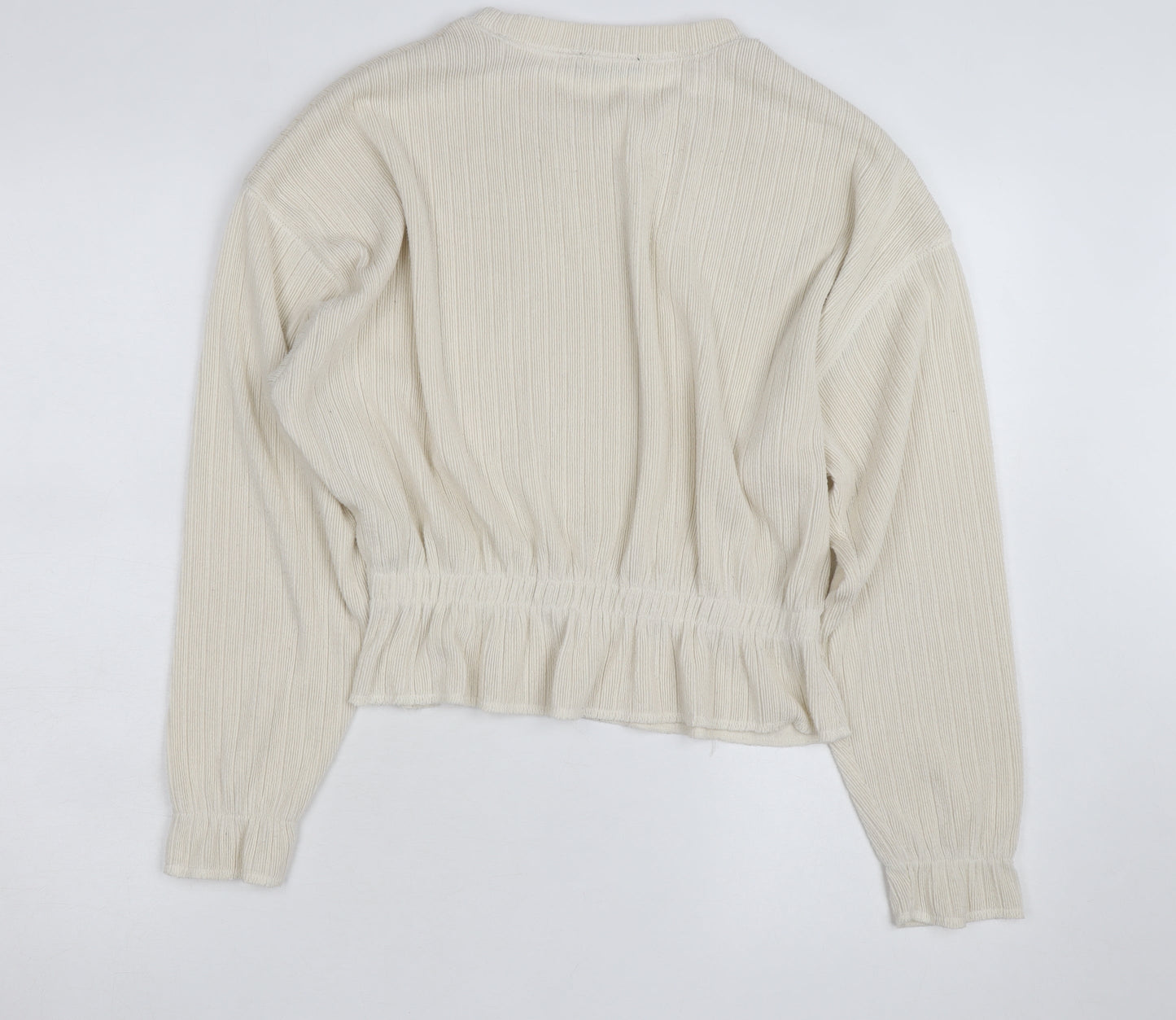 Zara Women Ivory Crew Neck Ribbed Knit Pullover Jumper Size 8